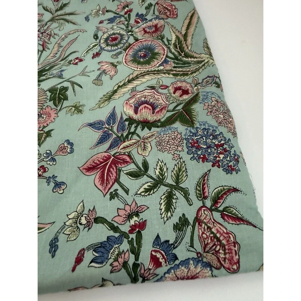 Pottery Barn Botanical Floral Pillow Cover 18x18 Aqua Cottagecore Cotton Linen